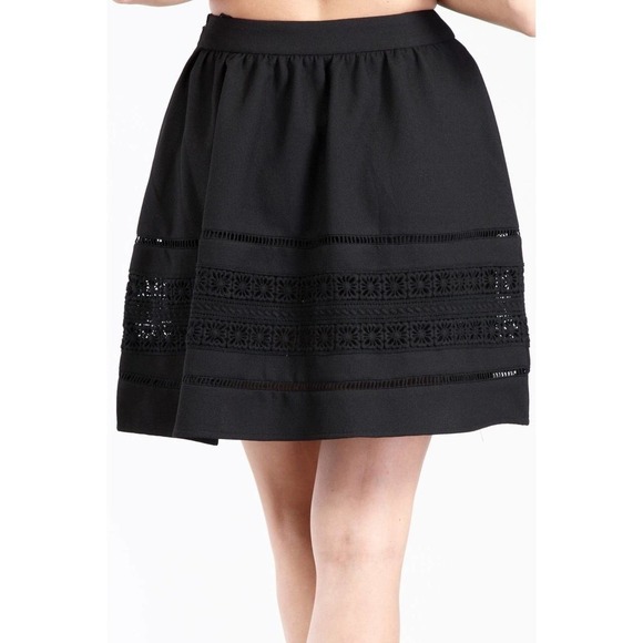 Womens A-Line Skater Skirt Size L Black Eyelet Embroidered High Waist Circle - Picture 3 of 5
